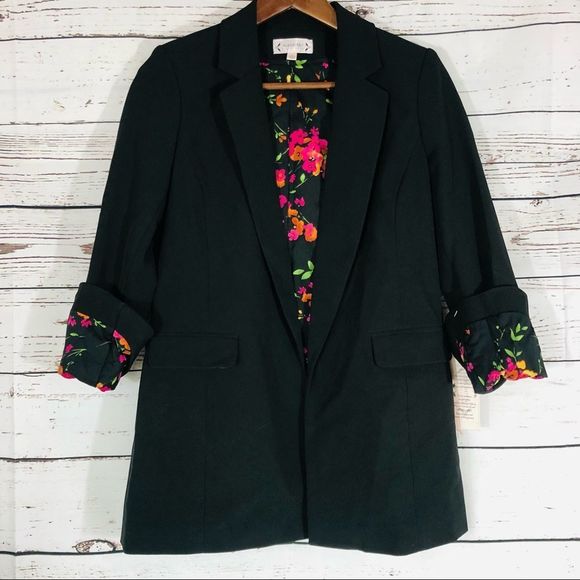 Nanette Lepore Floral Trim/Interior Gypsy Rose Very Black Blazer Jacket 0 - Picture 9 of 12